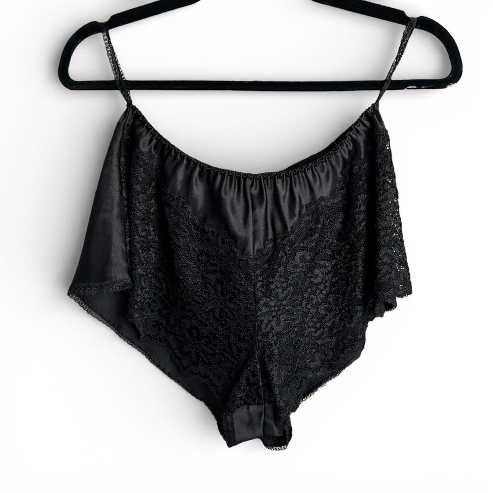 Vintage Black Satin & Lace High-Cut Bloomer Sleep Shorts